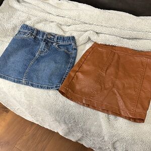 Denim and Brown Leather Mini Skirt Set